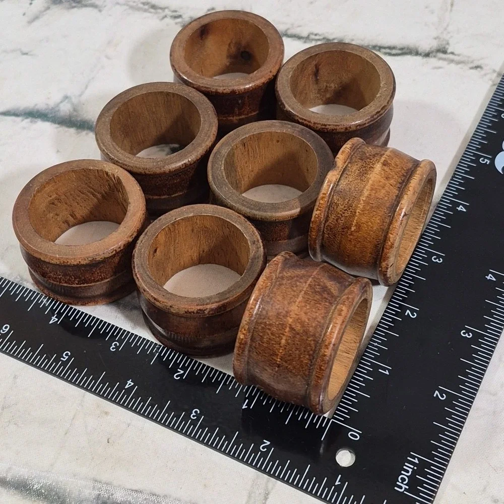 VTG Wood Napkin Rings MCM Set Of 8 Minimalist Eco-Friendly Boho‎ Table Decor
